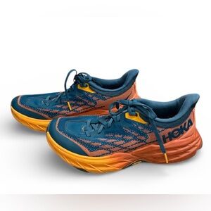 Hoka Speedgoat 5 men’s 9D lace up blue & orange trail running shoes